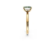 Hidden Halo Engagement Ring Setting for Fancy Green Radiant Cut Center with Thin Rounded Band and Prong Head in Yellow Gold