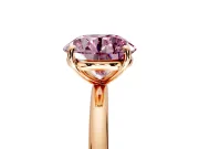 Low-Set Solitaire Engagement Ring Setting for Fancy Pink Round Cut Center with Thin Plain Band and Prong Head in Rose Gold