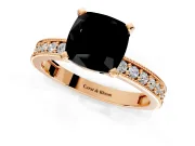 Milgrain Pave Engagement Ring Setting for Fancy Black Cushion Cut Center with Accent Band and Prong Head in Rose Gold