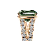Solitaire Engagement Ring Setting for Fancy Green Asscher Cut Center with Pave Split Shank and Prong Head in Rose Gold
