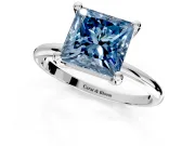 Minimalist Solitaire Engagement Ring Setting for Fancy Blue Princess Cut Center with Thin Band and Prong Head in Sterling Silver