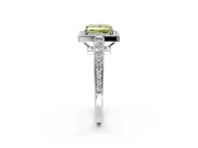 Bezel-Framed Halo Engagement Ring Setting for Fancy Yellow Princess Cut Center with Pave Band and Prong Head in Platinum