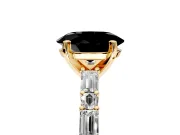 Baguette Engagement Ring Setting for Fancy Black Oval Center with Alternating Bar-Set Band and Prong Head in Yellow Gold