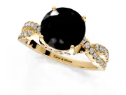 Solitaire Engagement Ring Setting for Fancy Black Round Cut Center with Narrow Twist Pave Band and Prong Head in Yellow Gold