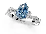 Solitaire Engagement Ring Setting for Fancy Blue Pear-Shaped Center with Bar-Station Pave Twist and Prong Head in Platinum