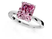Solitaire Engagement Ring Setting for Fancy Pink Radiant Cut Center with Thin Rounded Plain Band and Prong Head in White Gold