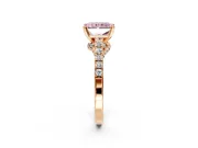 Solitaire Engagement Ring Setting for Fancy Pink Radiant Cut Center with Crossover Accents and Prong Head in Rose Gold