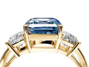 3 Stone Engagement Ring Setting for Fancy Blue Asscher Cut Center with Matching Side Accents and Prong Head in Yellow Gold