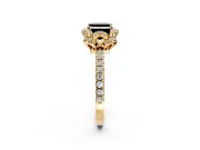 Floral Halo Engagement Ring Setting for Fancy Black Asscher Cut Center with Pave Band and Prong Head in Yellow Gold