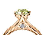 Solitaire Engagement Ring Setting for Fancy Yellow Oval Center with Milgrain Cathedral Band and Prong Head in Rose Gold