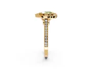 Halo Engagement Ring Setting for Fancy Yellow Heart-Shaped Center with Milgrain Frame, Pave Band and Prong Head in Yellow Gold