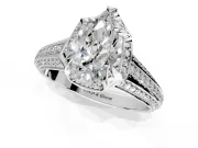 Solitaire Engagement Ring Setting for Pear-Shaped Center with Accented Split Shank and Prong Head in Platinum