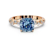 Cluster Engagement Ring Setting for Fancy Blue Cushion Cut Center with Round Cut Accent Band and Prong Head in Rose Gold