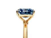 Solitaire Engagement Ring Setting for Fancy Blue Asscher Cut Center with Straight Thin Band and Prong Head in Yellow Gold