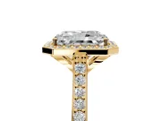 Halo Engagement Ring Setting for Radiant Cut Center with Pave Accents, Heart Basket and Prong Head in Yellow Gold