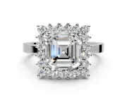 Starburst Halo Engagement Ring Setting for Asscher Cut Center with Flat Cathedral Band and Prong Head in Sterling Silver