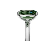Solitaire Engagement Ring Setting for Fancy Green Emerald Cut Center with Straight Thin Band and Prong Head in Sterling Silver