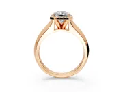 Halo Engagement Ring Setting for Radiant Cut Center with Knife Ridge Cathedral Band and Prong Head in Rose Gold