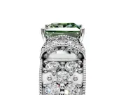 Pave Engagement Ring Setting for Fancy Green Princess Cut Center with Curved Accent Rows, Openwork and Prong Head in Sterling Silver