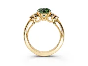 Cluster Engagement Ring Setting for Fancy Green Round Cut Center with Bezel Accent Clusters and Prong Head in Yellow Gold