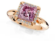 Halo Engagement Ring Setting for Fancy Pink Princess Cut Center with Tapered Plain Band and Prong Head in Rose Gold