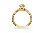 Solitaire Engagement Ring Setting for Fancy Yellow Pear-Shaped Center with Engraved Milgrain Band and Prong Head in Yellow Gold