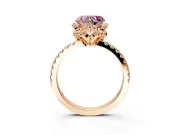 Halo Engagement Ring Setting for Fancy Pink Heart-Shaped Center with Openwork Halo, Pave Band and Prong Head in Rose Gold