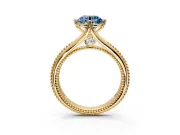 Solitaire Engagement Ring Setting for Fancy Blue Round Cut Center with Milgrain Cathedral Band and Prong Head in Yellow Gold