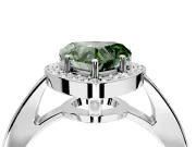 Bezel-Framed Halo Engagement Ring Setting for Fancy Green Heart-Shaped Center with Pave Band and Prong Head in White Gold