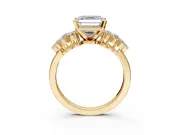 Cluster Engagement Ring Setting for Asscher Cut Center with 2-Row Shoulder Clusters and Prong Head in Yellow Gold
