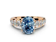 Solitaire Engagement Ring Setting for Fancy Blue Oval Center with Graduated Shared Prongs and Prong Head in Rose Gold