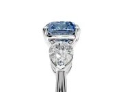 3 Stone Engagement Ring Setting for Fancy Blue Cushion Cut Center with Large Pear-Shaped Accents and Prong Head in White Gold