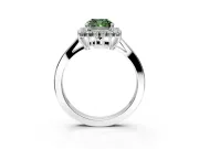 Starburst Halo Engagement Ring Setting for Fancy Green Cushion Cut Center with Flat Cathedral Band and Prong Head in Platinum