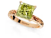 Solitaire Engagement Ring Setting for Fancy Yellow Princess Cut Center with Scrollwork Band and Prong Head in Rose Gold