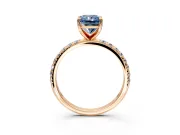 Solitaire Engagement Ring Setting for Fancy Blue Radiant Cut Center with Micro Pave Band and Prong Head in Rose Gold