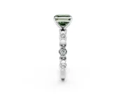Solitaire Engagement Ring Setting for Fancy Green Asscher Cut Center with Beaded Bezel Station Band and Prong Head in White Gold