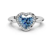 Halo Engagement Ring Setting for Fancy Blue Heart-Shaped Center with Tapered Plain Band and Prong Head in Platinum