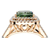 Double Halo Engagement Ring Setting for Fancy Green Princess Cut Center with Narrow Pave Split Shank and Prong Head in Rose Gold