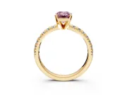 Solitaire Engagement Ring Setting for Fancy Pink Emerald Cut Center with Large Accents and Prong Head in Yellow Gold