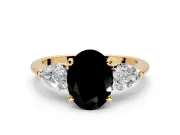 3 Stone Engagement Ring Setting for Fancy Black Oval Center with Large Pear-Shaped Accents and Prong Head in Yellow Gold