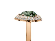 Halo Engagement Ring Setting for Fancy Green Heart-Shaped Center with Plain Tapered Band and Prong Head in Rose Gold