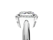 Halo Engagement Ring Setting for Asscher Cut Center with Tapered Plain Band and Prong Head in Platinum