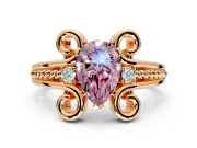 Solitaire Engagement Ring Setting for Fancy Pink Pear-Shaped Center with Twisted Band and Scroll Prong Head in Rose Gold