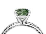 Solitaire Engagement Ring Setting for Fancy Green Cushion Cut Center with XO Engraved Band and Prong Head in Platinum