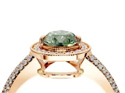 Milgrain Halo Engagement Ring Setting for Fancy Green Pear-Shaped Center with Three-Sided Pave Band and Prong Head in Rose Gold