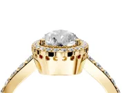 Halo Engagement Ring Setting for Pear-Shaped Center with Inner Milgrain Border and Prong Head in Yellow Gold