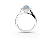 Milgrain Floral Halo Engagement Ring Setting for Fancy Blue Marquise Center with Pave Band and Prong Head in Sterling Silver