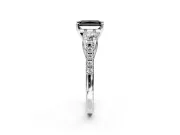 3 Stone Engagement Ring Setting for Fancy Black Radiant Cut Center with Crossover Basket, Pave Band and Prong Head in Platinum