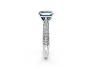 Solitaire Engagement Ring Setting for Fancy Blue Asscher Cut Center with Multi-Row Accents and Prong Head in White Gold