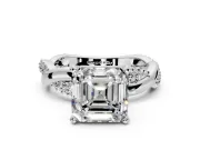 Solitaire Engagement Ring Setting for Asscher Cut Center with Pave and Plain Crossover and Basket Head in Sterling Silver